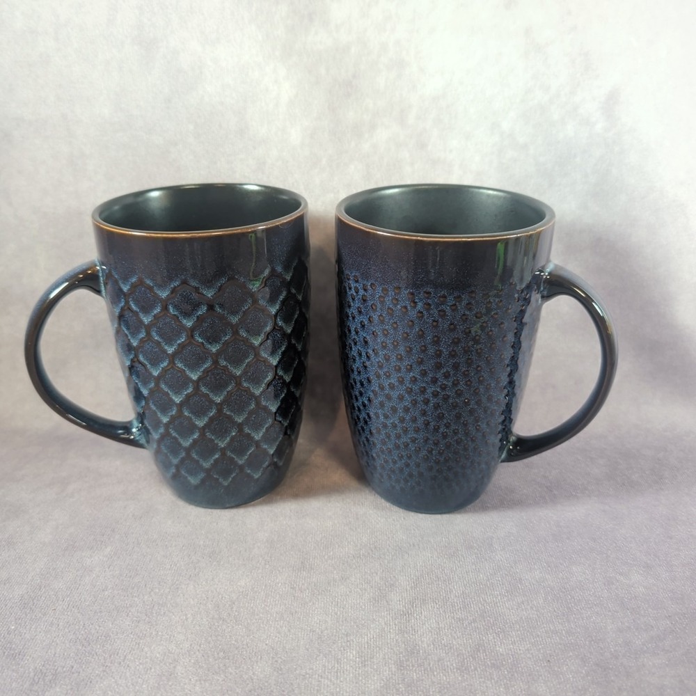 Laurie Gates Blue Coffee Mugs 22 oz Large Tall Textured Stoneware Set of 2